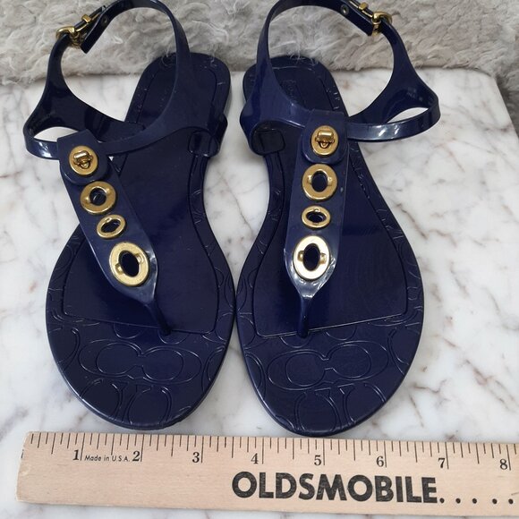 Coach Women’s Navy Blue Gold Phila Jelly Thong Sandals Size 8B - Picture 2 of 6